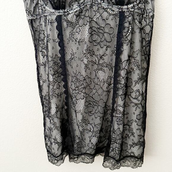 VICTORIA'S SECRET | Black Nude Lace Nightie Neglige Dress Padded Y2K | Size 36B - Picture 3 of 9